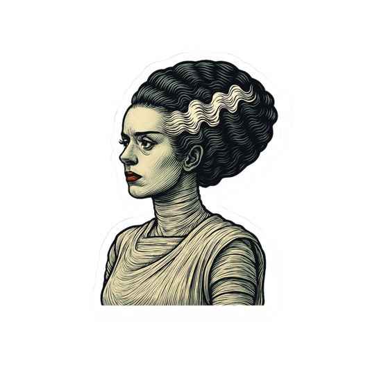 Bride of Frankenstein Portrait Sticker — Vintage Horror Kiss-Cut Decal