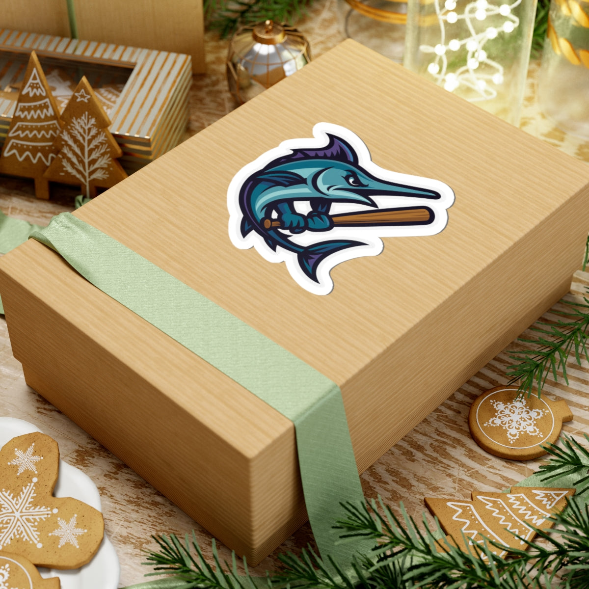 Marlin Baseball Sticker — Fierce Fish Mascot Kiss-Cut Sticker