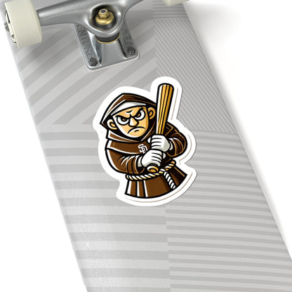 Angry Padre Baseball Friar Kiss-Cut Vinyl Sticker | Bold Mascot Decal