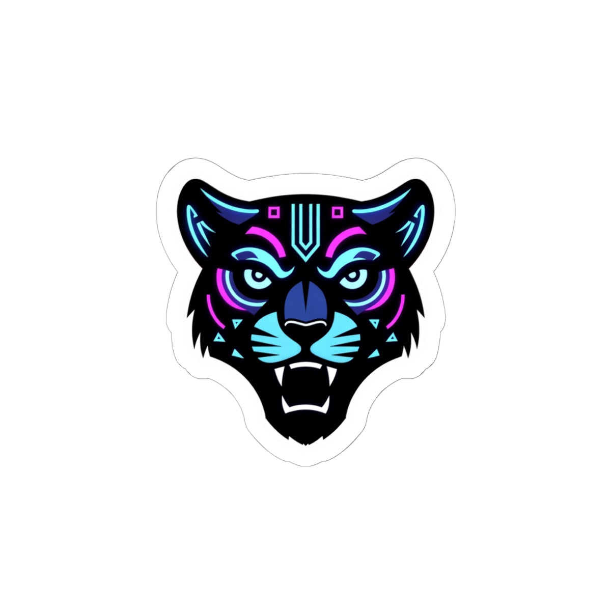 Futuristic Tiger Kiss-Cut Sticker — Retro Cyberpunk Panther Head Decal for Laptops & Gear
