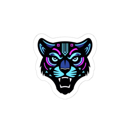 Futuristic Tiger Kiss-Cut Sticker — Retro Cyberpunk Panther Head Decal for Laptops & Gear