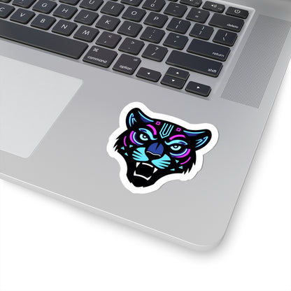 Futuristic Tiger Kiss-Cut Sticker — Retro Cyberpunk Panther Head Decal for Laptops & Gear