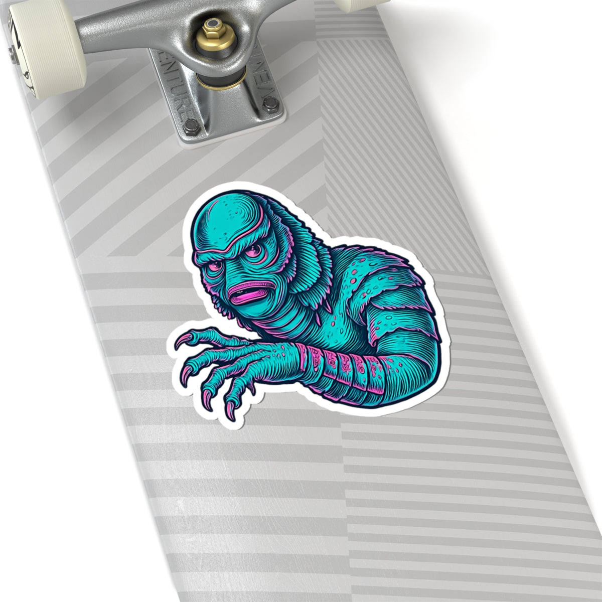 Retro Monster Kiss-Cut Sticker — Vibrant Creature from the Black Lagoon (Teal)