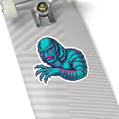 Retro Monster Kiss-Cut Sticker — Vibrant Creature from the Black Lagoon (Teal)