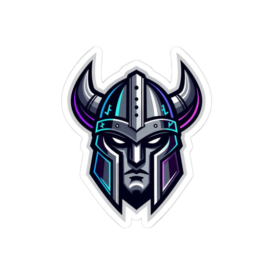 Cyber Vikings Team Mascot Logo Kiss-Cut Sticker — Neon Warrior Laptop Decal