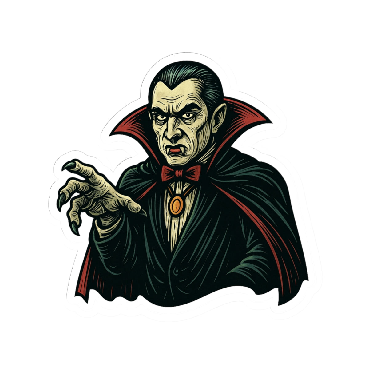 Vampire Dracula Kiss-Cut Sticker — Retro Horror Vampire Decal for Laptops & Halloween
