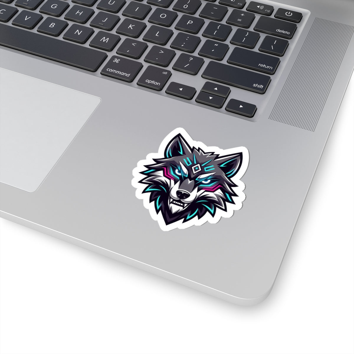 Neon Wolf Kiss-Cut Sticker — Cyber Wolf Laptop Decal