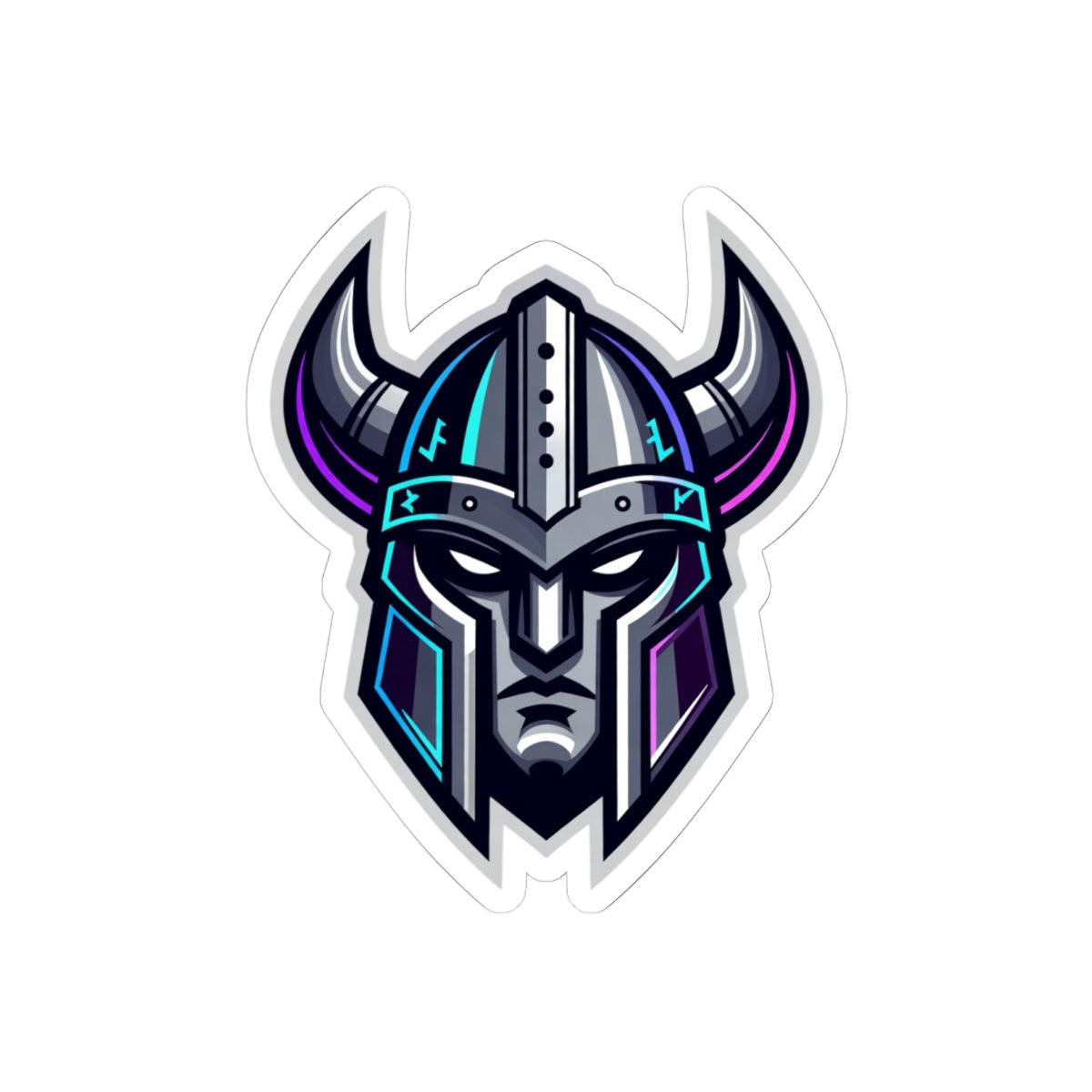 Cyber Vikings Team Mascot Logo Kiss-Cut Sticker — Neon Warrior Laptop Decal