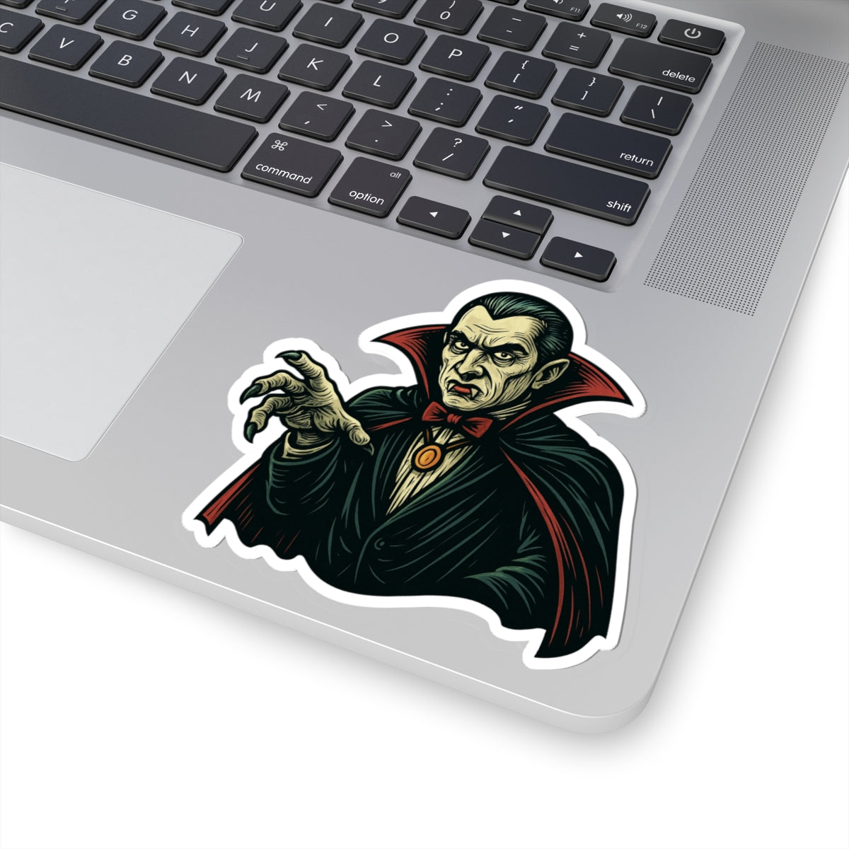 Vampire Dracula Kiss-Cut Sticker — Retro Horror Vampire Decal for Laptops & Halloween