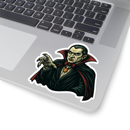 Vampire Dracula Kiss-Cut Sticker — Retro Horror Vampire Decal for Laptops & Halloween