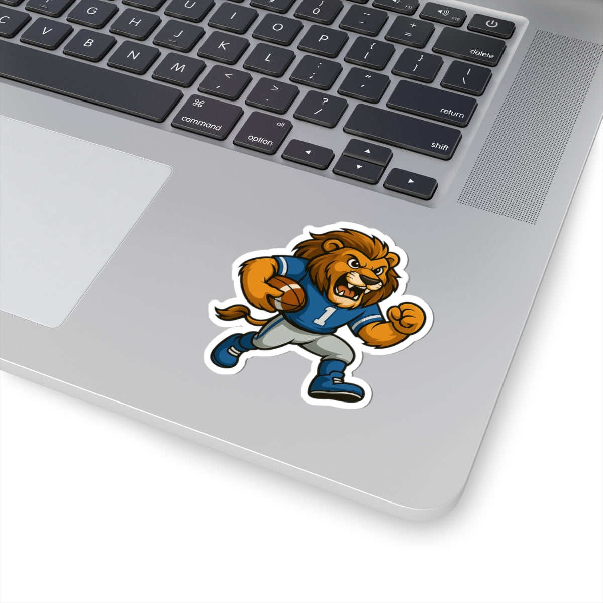 Lion Football Player Sticker — Fierce Mascot Kiss-Cut Decal for Laptops & Gear