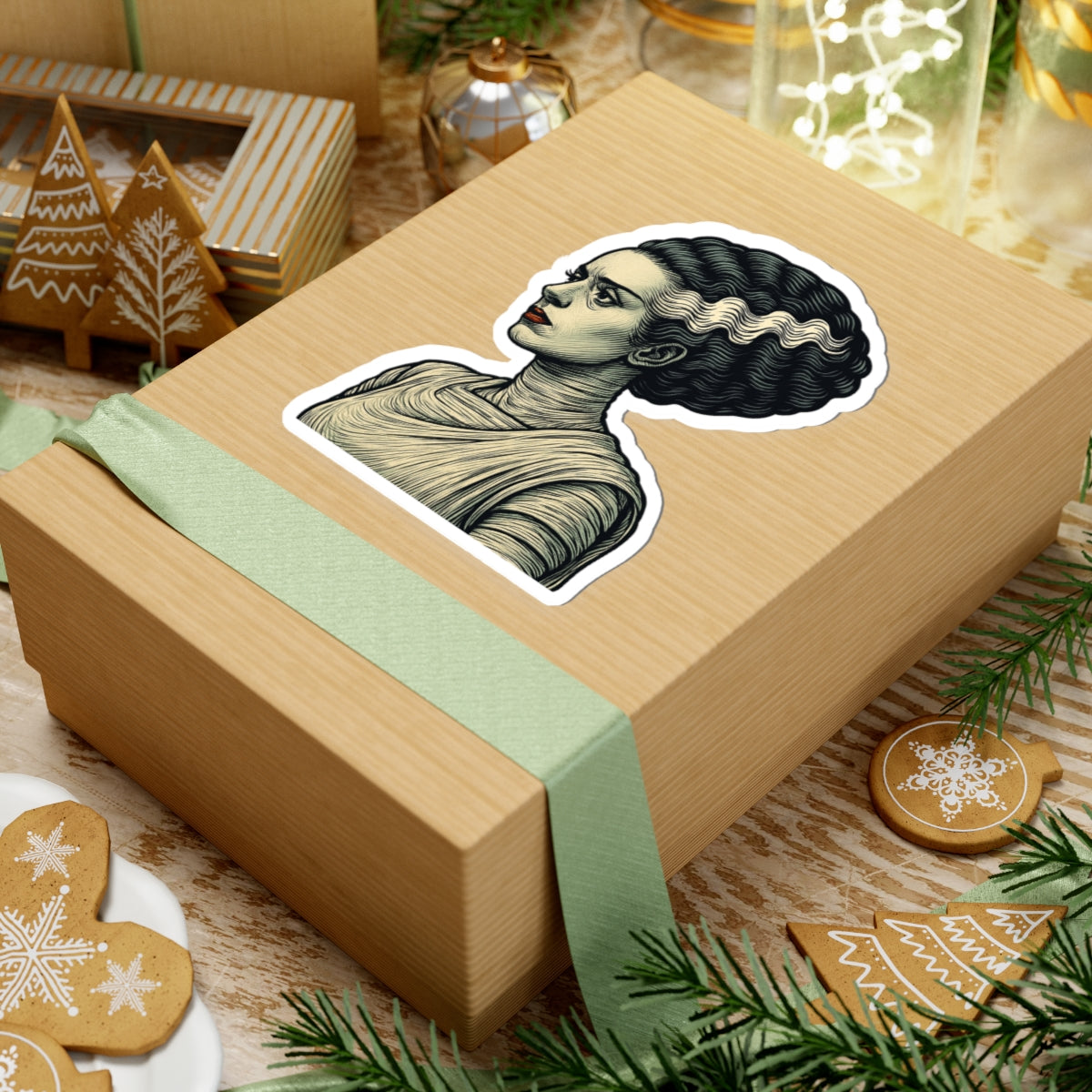Bride of Frankenstein Portrait Sticker — Vintage Horror Kiss-Cut Decal
