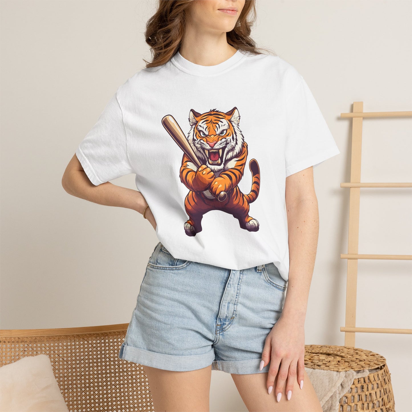 Tiger with Baseball Bat T-Shirt — Fierce Sports Mascot Graphic Tee