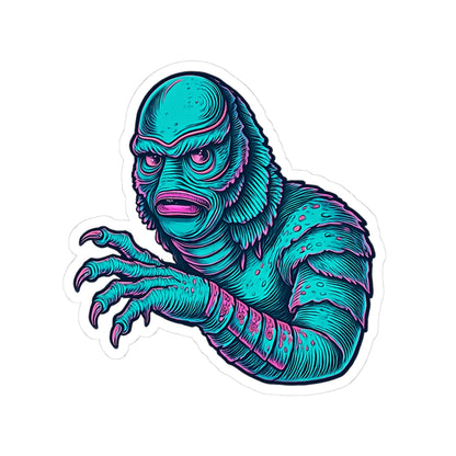 Retro Monster Kiss-Cut Sticker — Vibrant Creature from the Black Lagoon (Teal)