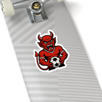 Devil Soccer Mascot Sticker — Red Devil Futbol Kiss-Cut Decal