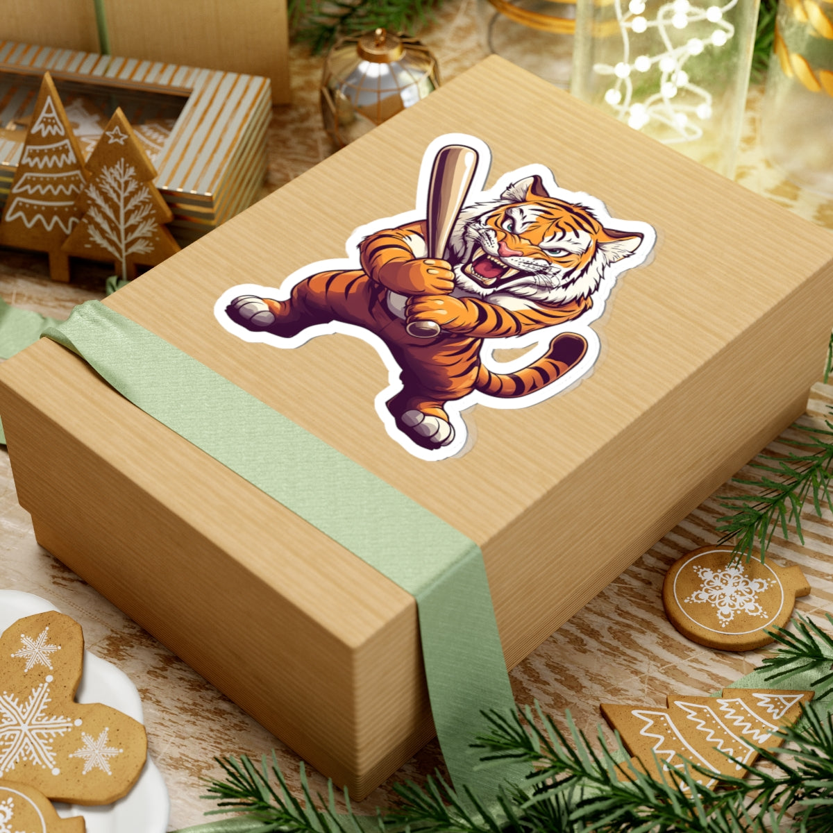 Angry Tigers Baseball Mascot Sticker — Fierce Mascot Kiss-Cut Vinyl Sticker