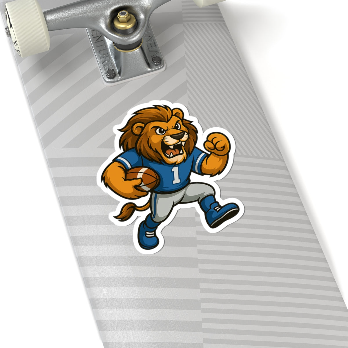 Lion Football Player Sticker — Fierce Mascot Kiss-Cut Decal for Laptops & Gear