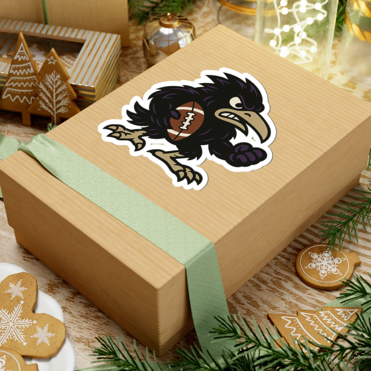 Raven Football Mascot Kiss-Cut Sticker — Tough Team Spirit Laptop Decal