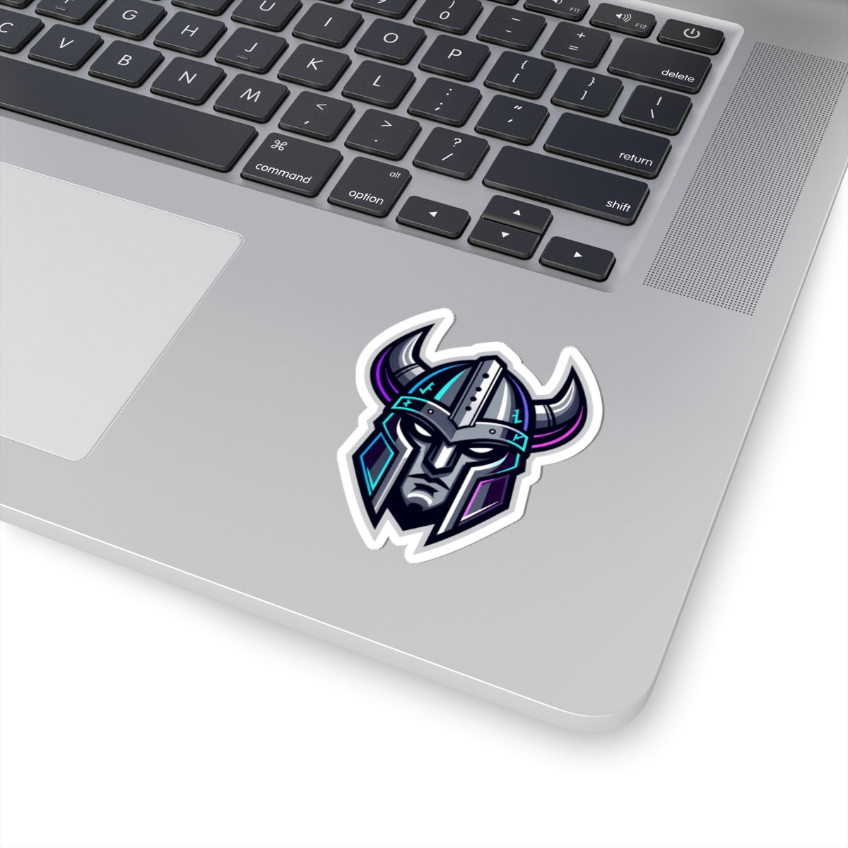 Cyber Vikings Team Mascot Logo Kiss-Cut Sticker — Neon Warrior Laptop Decal
