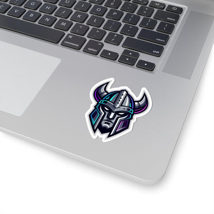 Cyber Vikings Team Mascot Logo Kiss-Cut Sticker — Neon Warrior Laptop Decal