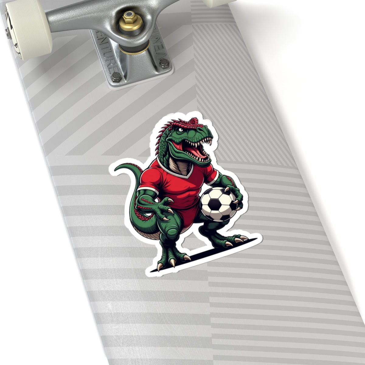 Angry Tyrannosaurus Soccer Sticker — Fierce T‑Rex Mascot Soccer Ball Decal