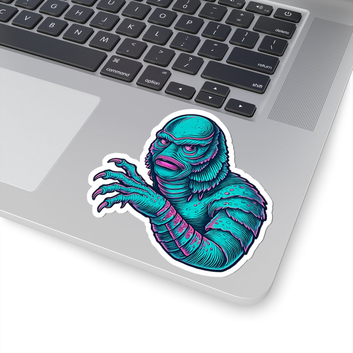 Retro Monster Kiss-Cut Sticker — Vibrant Creature from the Black Lagoon (Teal)