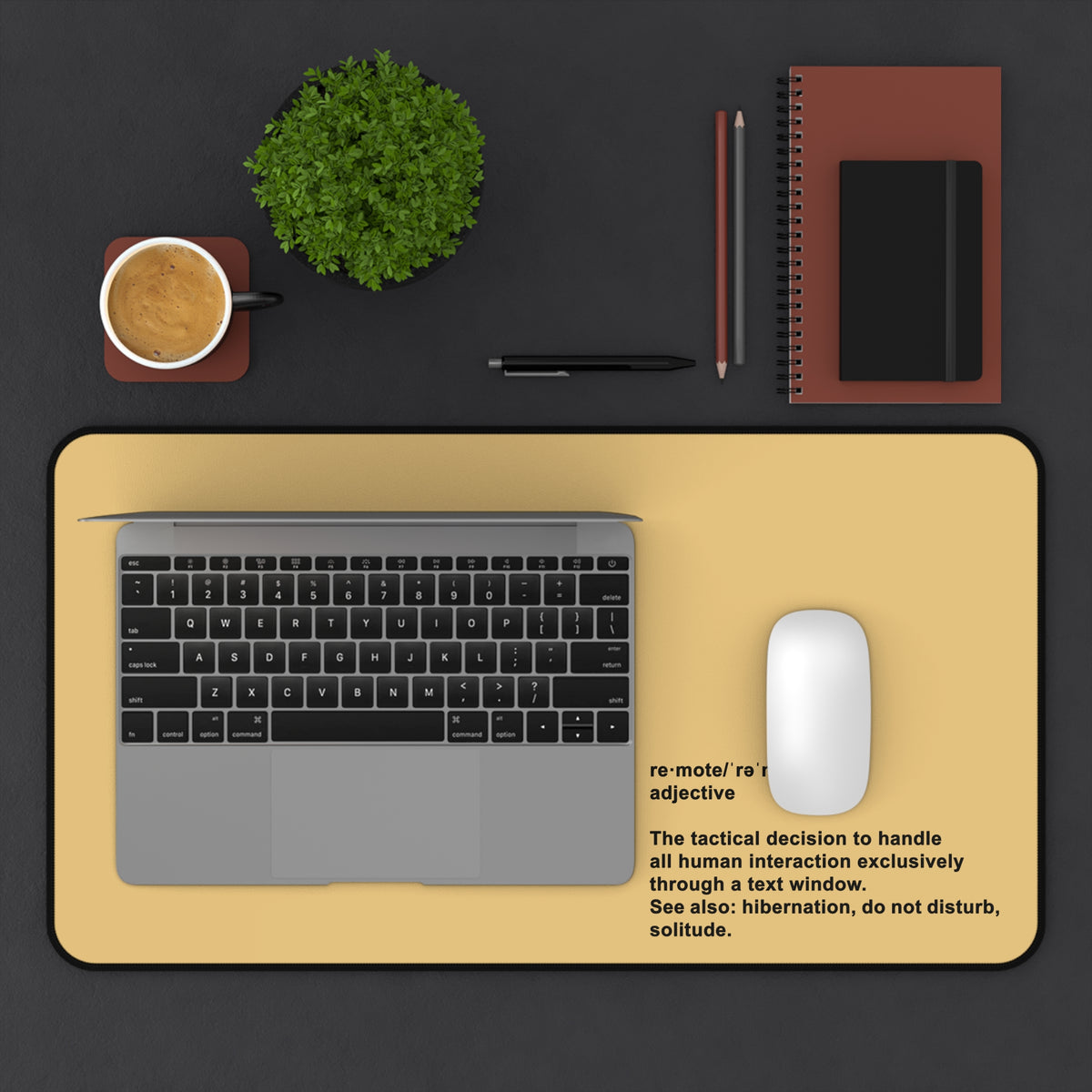 Desk Mat — "Remote" Definition Desk Mat (Minimalist Neutral Office Mouse Pad)