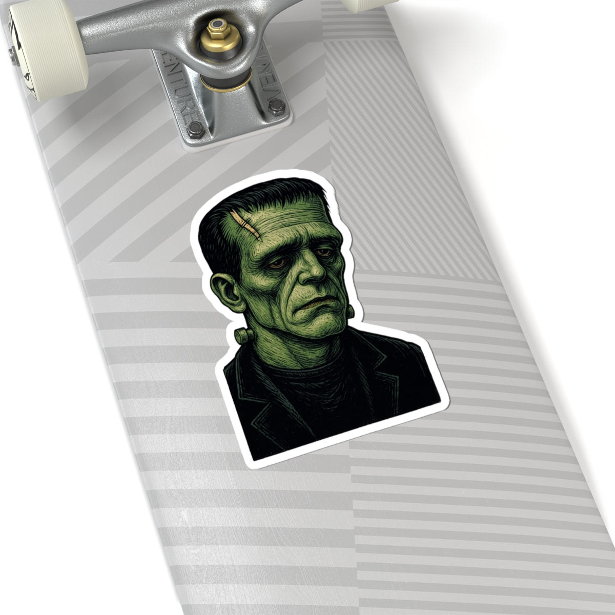 Frankenstein Monster Kiss-Cut Sticker — Retro Green Gothic Horror Decal
