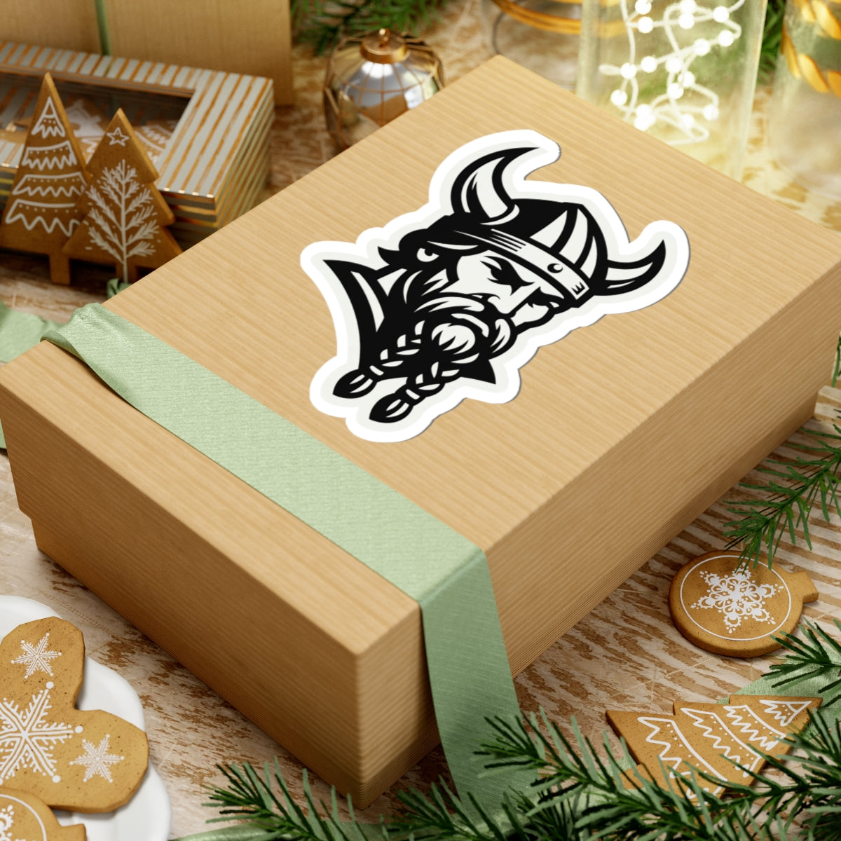 Vintage Viking Mascot Logo Kiss-Cut Sticker — Norse Warrior Decal for Laptops & Gear