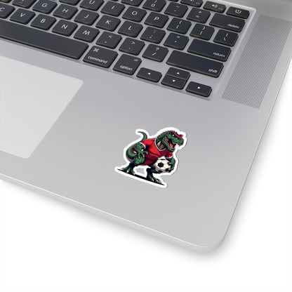 Angry Tyrannosaurus Soccer Sticker — Fierce T‑Rex Mascot Soccer Ball Decal