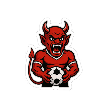 Devil Soccer Mascot Sticker — Red Devil Futbol Kiss-Cut Decal