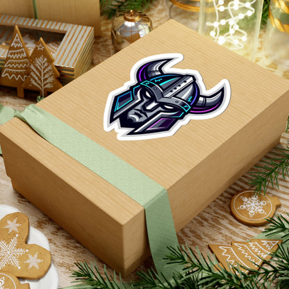 Cyber Vikings Team Mascot Logo Kiss-Cut Sticker — Neon Warrior Laptop Decal