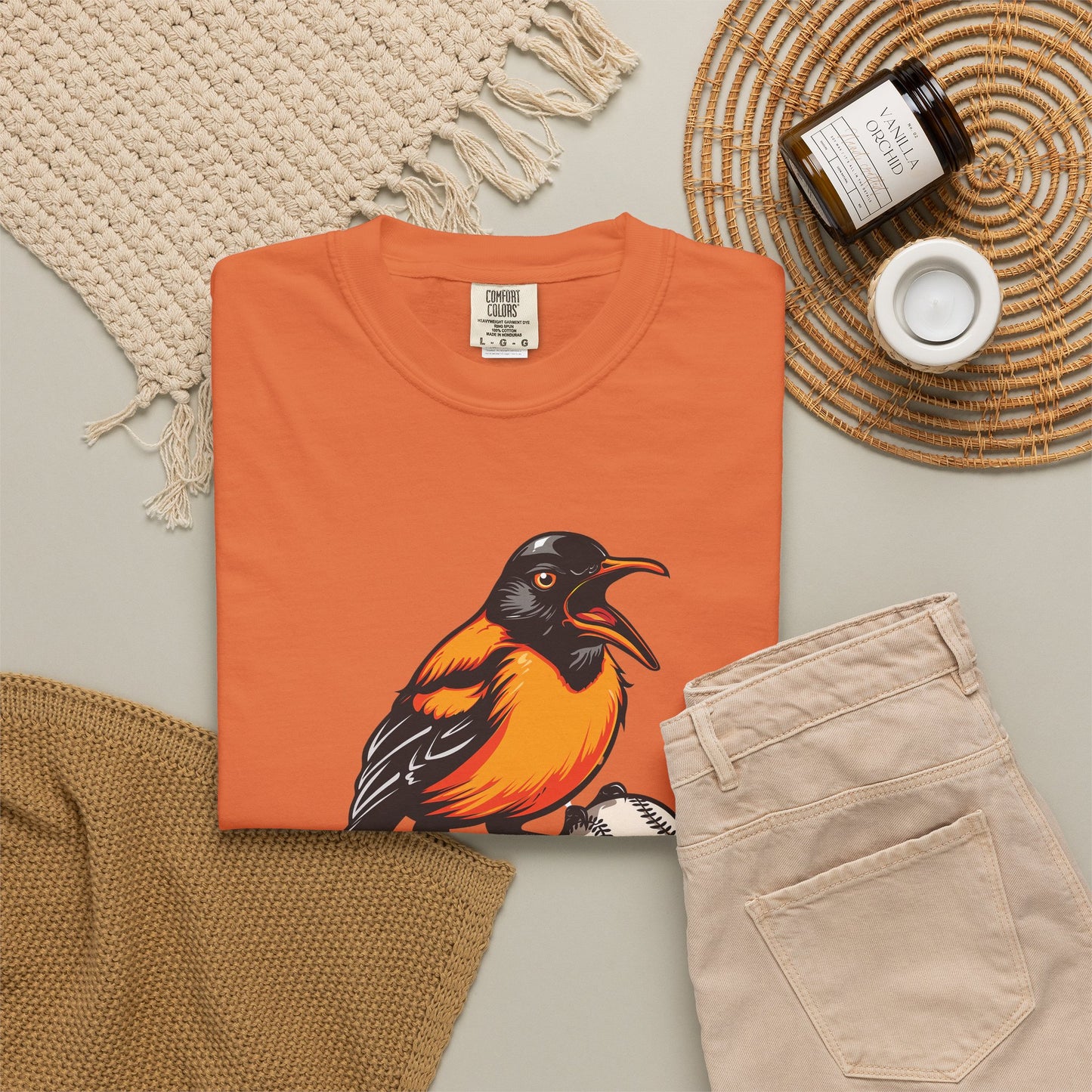 Angry Baltimore Oriole Baseball Mascot Tee — Custom Lastname & Number T-Shirt