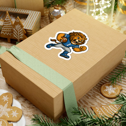 Lion Football Player Sticker — Fierce Mascot Kiss-Cut Decal for Laptops & Gear