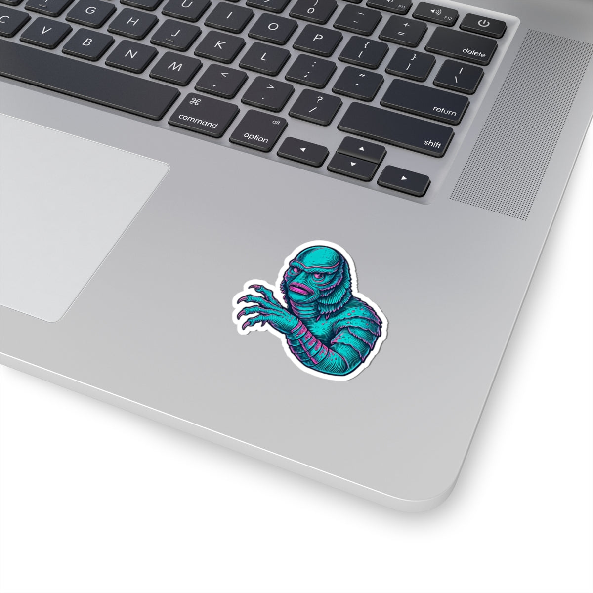 Retro Monster Kiss-Cut Sticker — Vibrant Creature from the Black Lagoon (Teal)