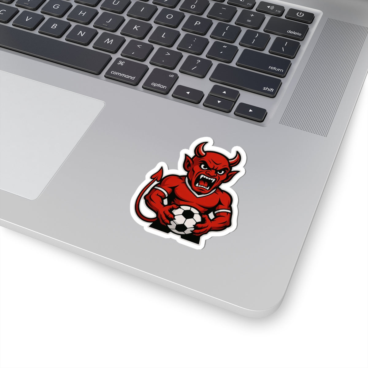 Devil Soccer Mascot Sticker — Red Devil Futbol Kiss-Cut Decal