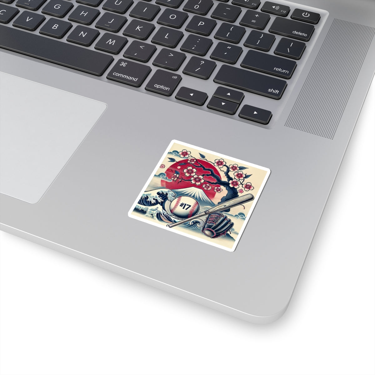 Baseball Japan Sticker — #17 Cherry Blossom, Mt. Fuji & Wave Design (Kiss-Cut)