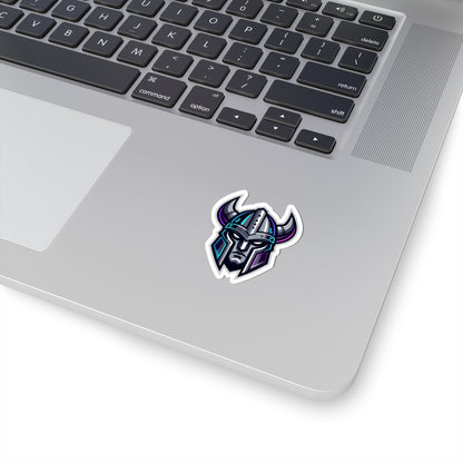 Cyber Vikings Team Mascot Logo Kiss-Cut Sticker — Neon Warrior Laptop Decal