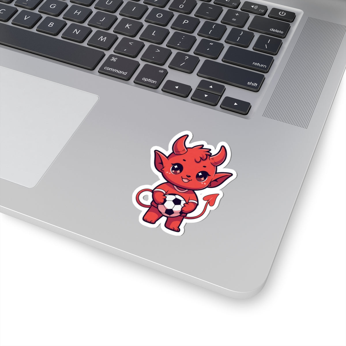 Cute Red Devil Soccer Sticker — Kiss-Cut Laptop Decal for Fans & Kids