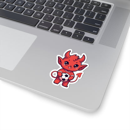 Cute Red Devil Soccer Sticker — Kiss-Cut Laptop Decal for Fans & Kids