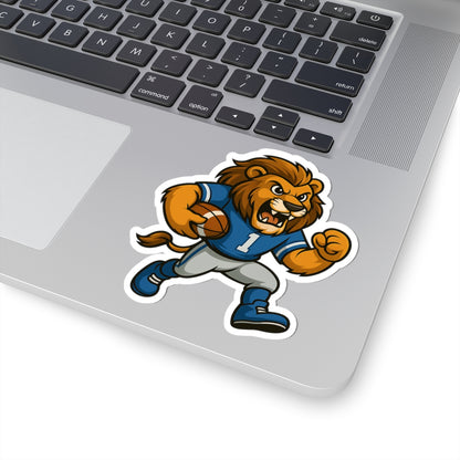 Lion Football Player Sticker — Fierce Mascot Kiss-Cut Decal for Laptops & Gear