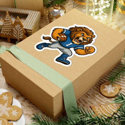 Lion Football Player Sticker — Fierce Mascot Kiss-Cut Decal for Laptops & Gear
