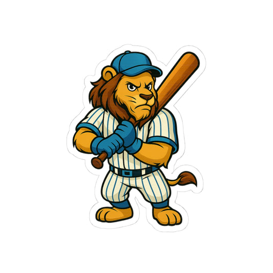 Lion Baseball Mascot Sticker - Pinstripe Lion Batter Little League or Travel Team gear