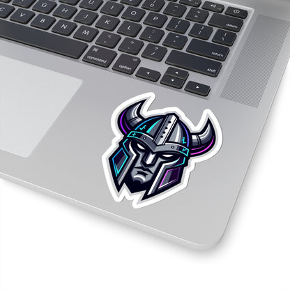 Cyber Vikings Team Mascot Logo Kiss-Cut Sticker — Neon Warrior Laptop Decal
