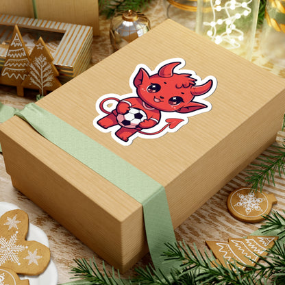 Cute Red Devil Soccer Sticker — Kiss-Cut Laptop Decal for Fans & Kids