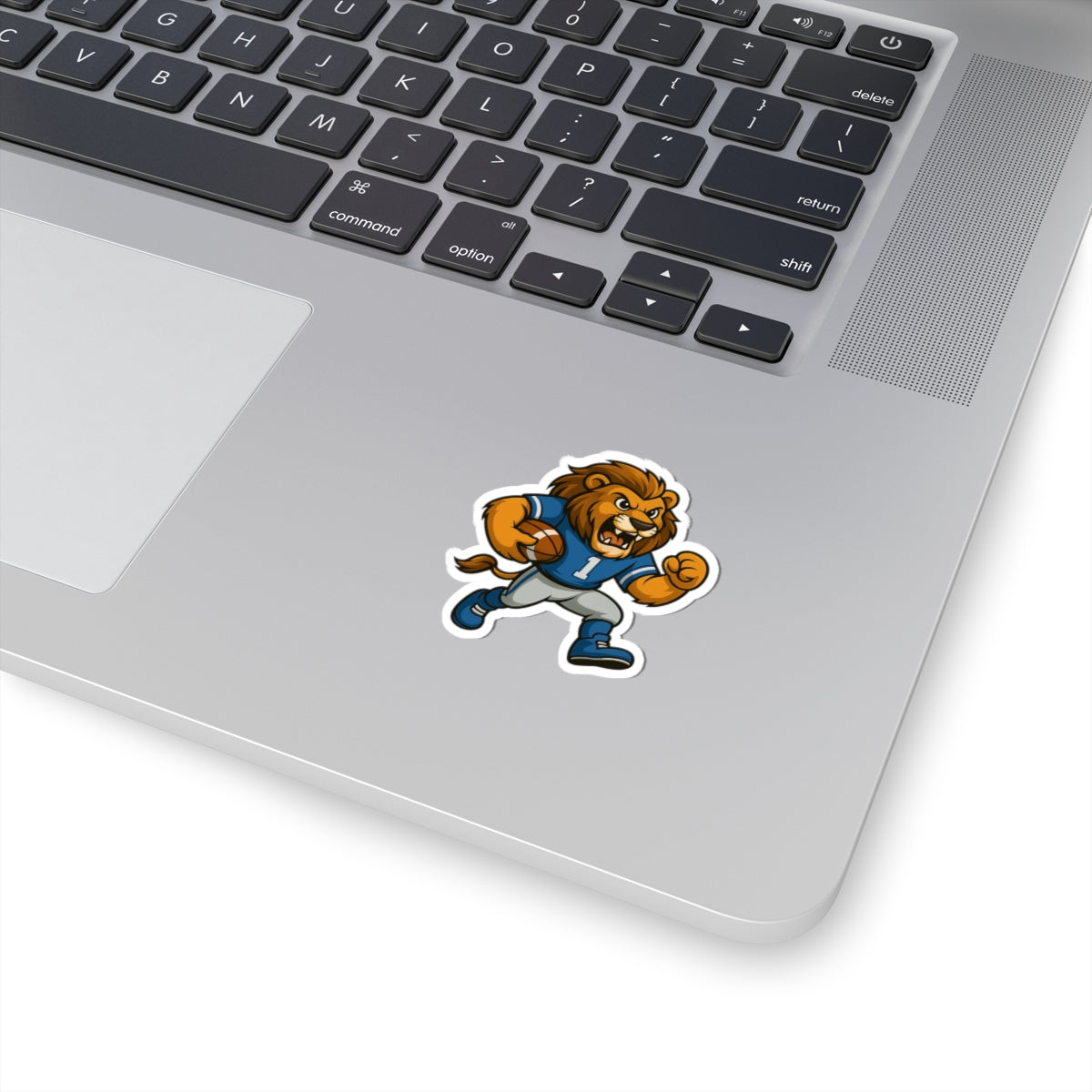Lion Football Player Sticker — Fierce Mascot Kiss-Cut Decal for Laptops & Gear