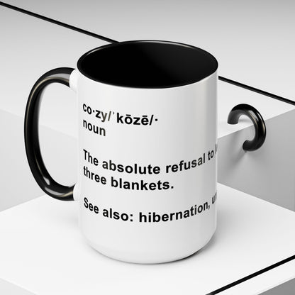 Cozy Definition Accent Mug — Funny 'Refusal to Leave a Radius of Three Blankets' Coffee Cup