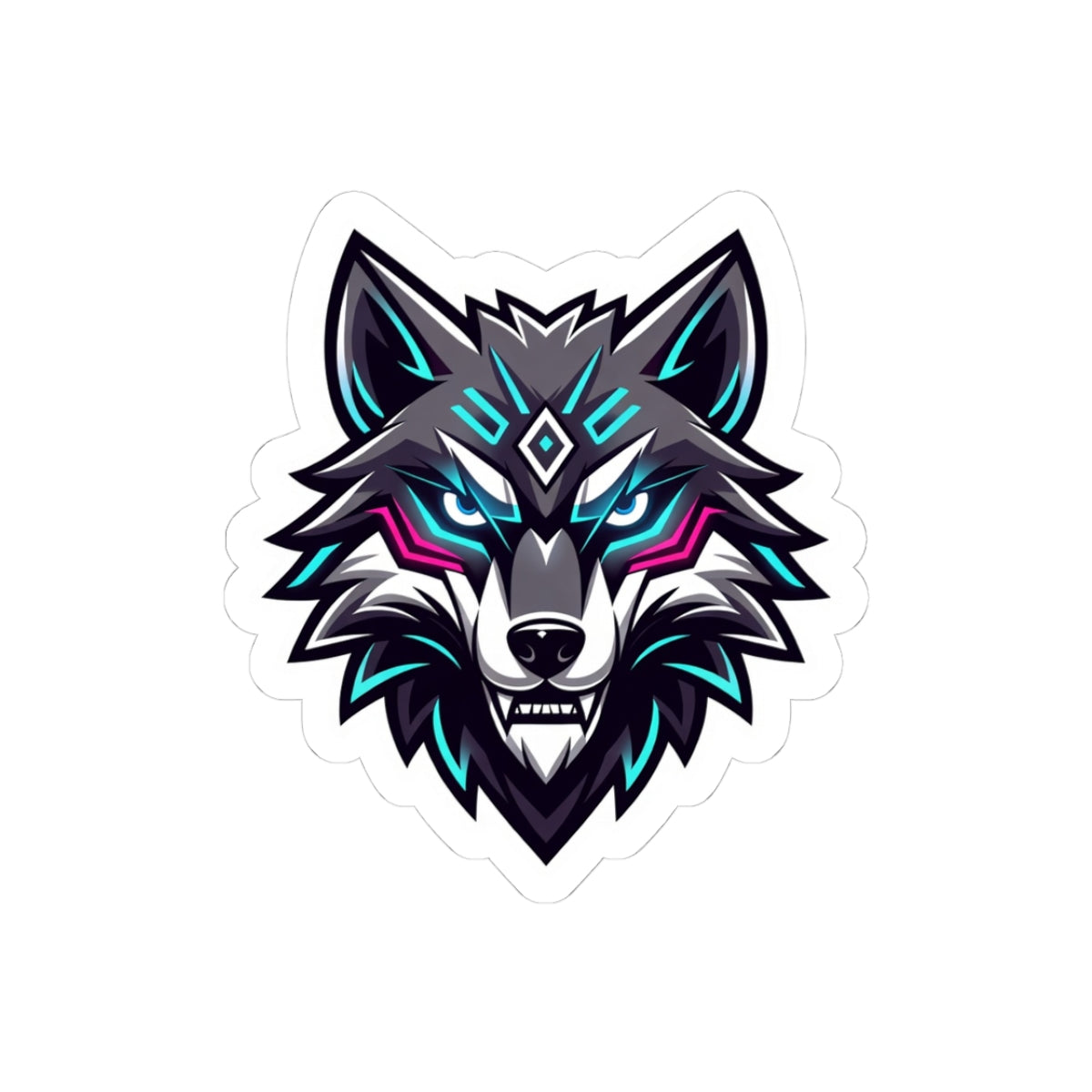 Neon Wolf Kiss-Cut Sticker — Cyber Wolf Laptop Decal
