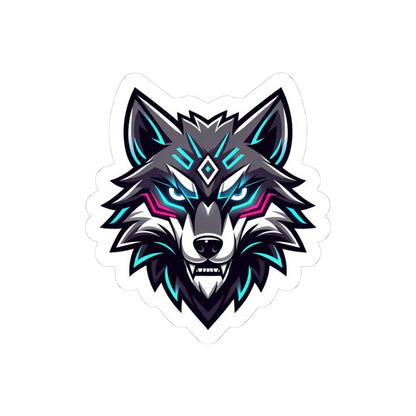 Neon Wolf Kiss-Cut Sticker — Cyber Wolf Laptop Decal