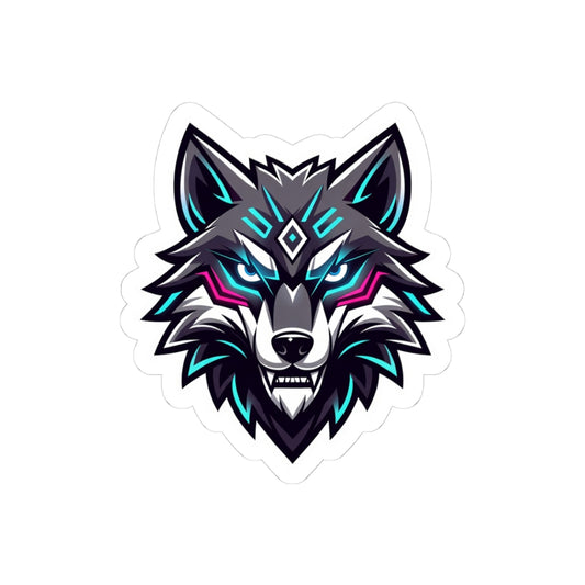 Neon Wolf Kiss-Cut Sticker — Cyber Wolf Laptop Decal